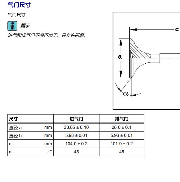 2015年奥迪A4气门尺寸及气门导管资料