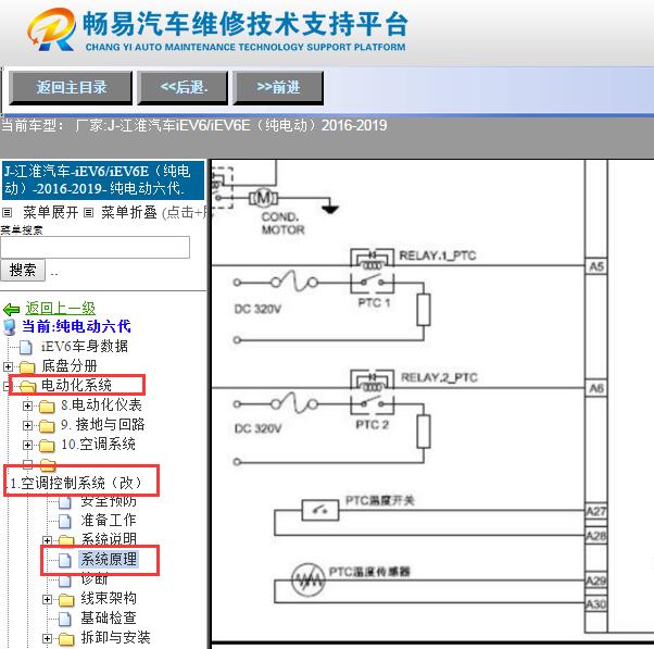 2016-2019年江淮iEV6E空调PTC加热电路图