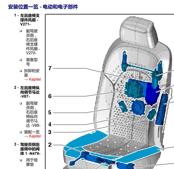 2012年奥迪A8后排电动座椅模块位置