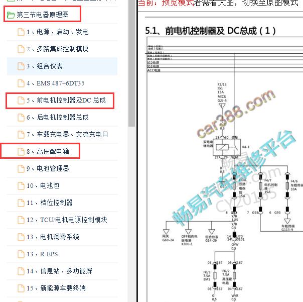 2016年比亚迪唐 前电机控制和高压电路图