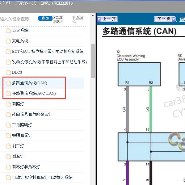 2013年一汽丰田-锐志(REIZ) 通信电路图