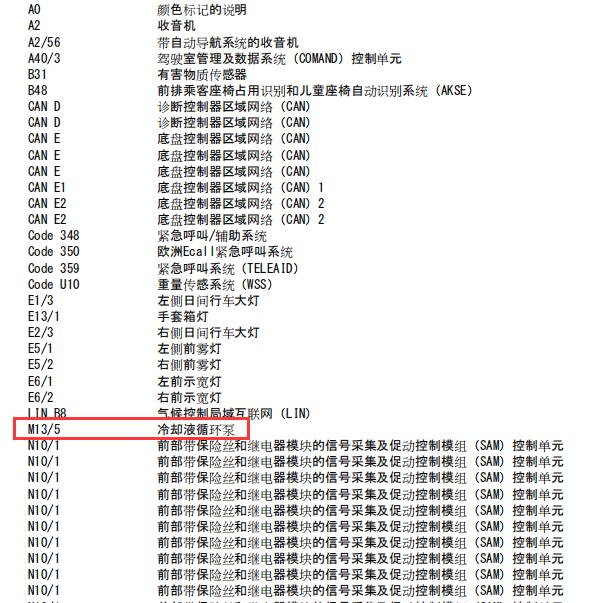 2010年奔驰E300发动机水泵电路图