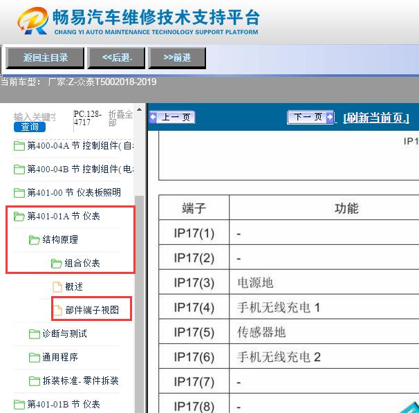 2018-2019年众泰T500仪表针脚定义