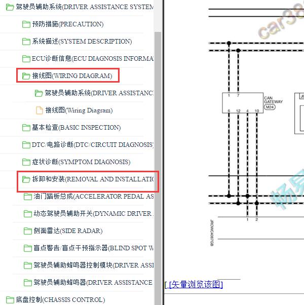 2014-2017年英菲尼迪Q50 倒车雷达电路图和维修手册