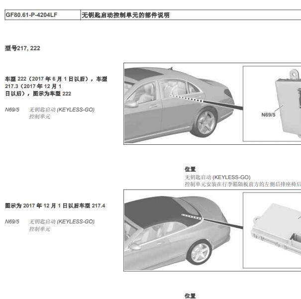 2013年奔驰S400L 无钥匙模块安装位置