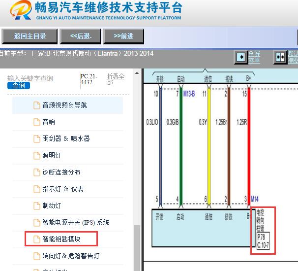 2013-2014年现代朗动转向柱锁电路图