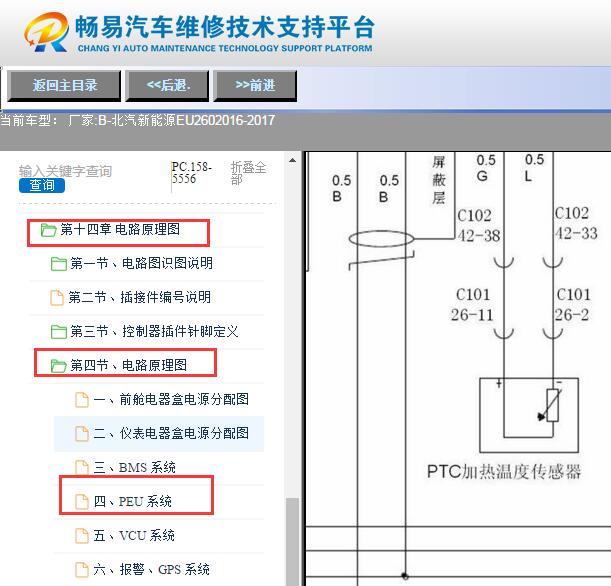 2016-2017年北汽新能源EU260 PTC加热器电路图