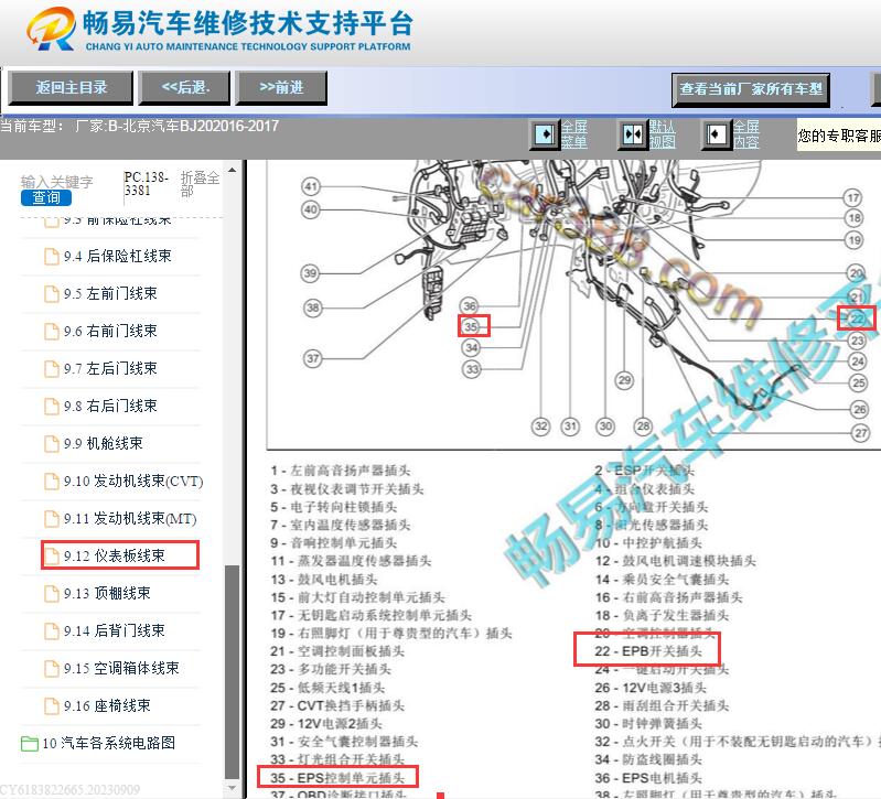 2016-2017年北京汽车BJ20电子手刹开关和ESP电脑的安装位置