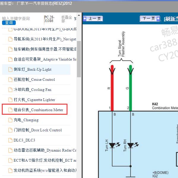 2012年一汽丰田-锐志(REIZ) 仪表电路图