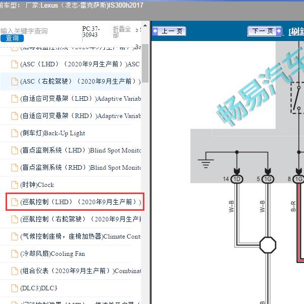 2017年Lexus（凌志-雷克萨斯)-IS300h 巡航控制系统电路图
