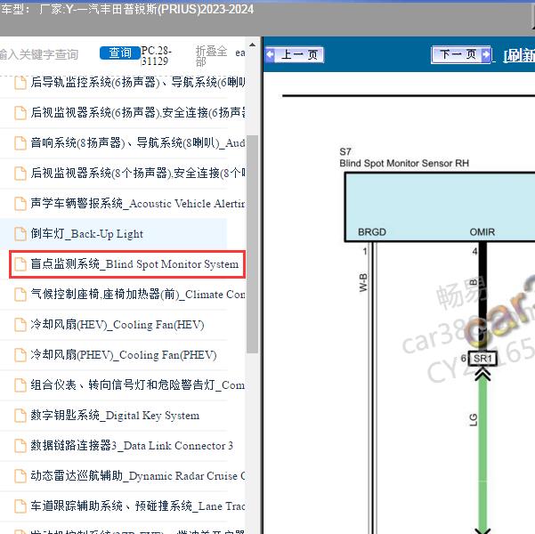 2023-2024年一汽丰田-普锐斯(PRIUS) 盲点监测系统电路图