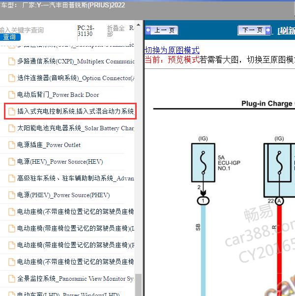 2022年一汽丰田-普锐斯(PRIUS) 插入式混合动力系统电路图