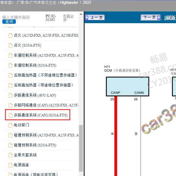 2022年广汽丰田-汉兰达（Highlander）通信电路图