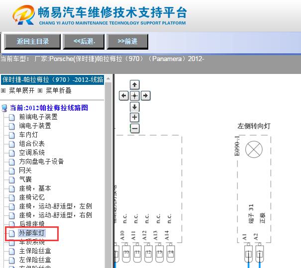2012年保时捷帕拉梅拉转向灯电路图