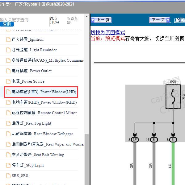 2020-2021年Toyota(丰田)-Rush 电动车窗电路图