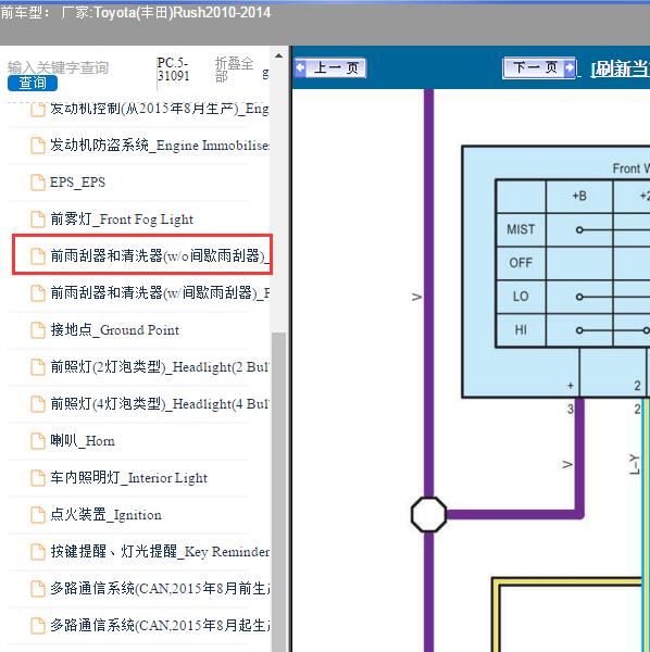 2010-2014年Toyota(丰田)-Rush 前雨刮清洗器电路图