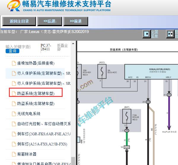 2019年雷克萨斯ES200防盗电路图