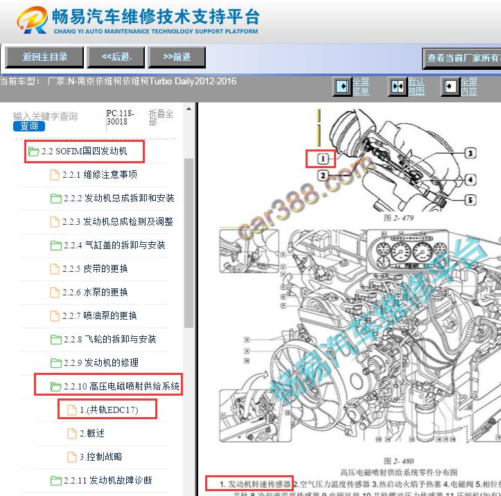 2012-2016年南京依维柯得意发动机曲轴位置传感器安装位置