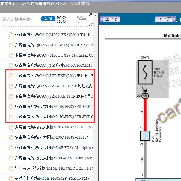 2023-2024年广汽丰田-雷凌（Levin）通信电路图