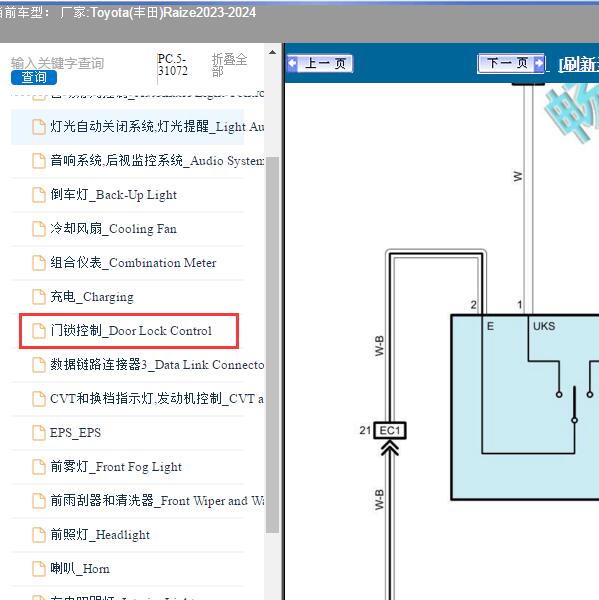 2023-2024年Toyota(丰田)-Raize 门锁控制电路图
