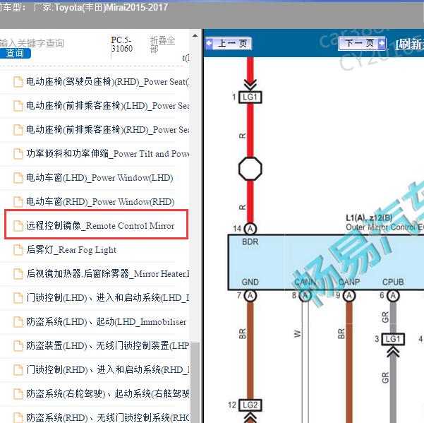 2015-2017年Toyota(丰田)-Mirai 远程控制镜像电路图