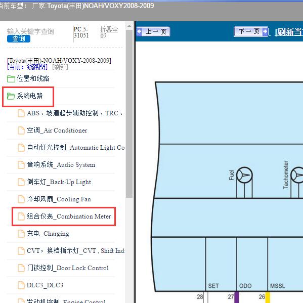 2008-2009年Toyota(丰田)-NOAH/VOXY 组合仪表电路图