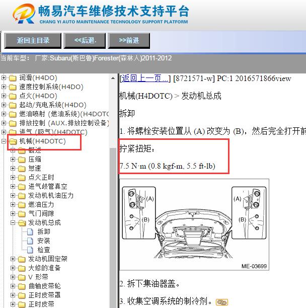 2011-2012年斯巴鲁森林人发动机拆装和扭矩