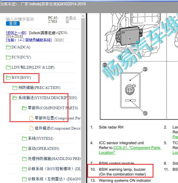 2015年英菲尼迪QX50倒车雷达蜂鸣器位置