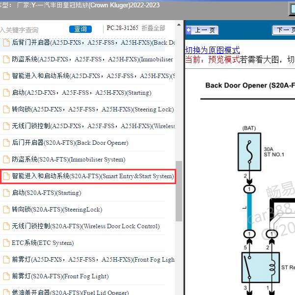 2022-2023年一汽丰田-皇冠陆放(Crown Kluger) 智能进入和启动系统电路图