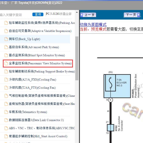 2022年Toyota(丰田)-CROWN(皇冠) 全景监控系统电路图