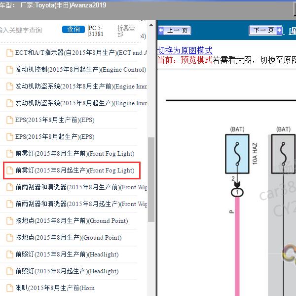 2019年Toyota(丰田)-Avanza 前雾灯电路图