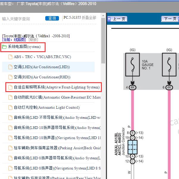 2008-2010年Toyota(丰田)-威尔法（Vellfire）自适应前照明系统电路图