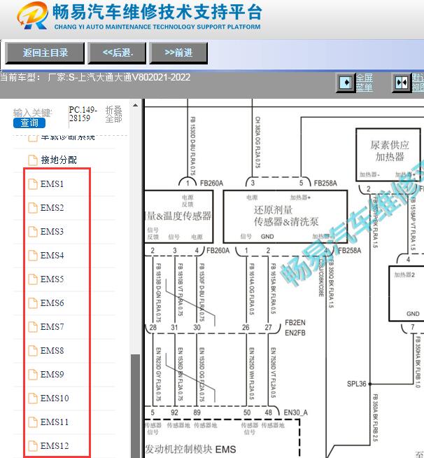 2021-2022年上汽大通V80发动机电脑和SCR后处理系统电路图