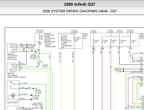 2009年英菲尼迪G37 ABS和气囊电路图