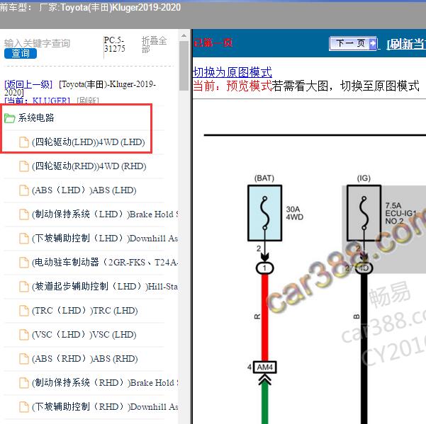 2019-2020年Toyota(丰田)-Kluger 四驱电路图