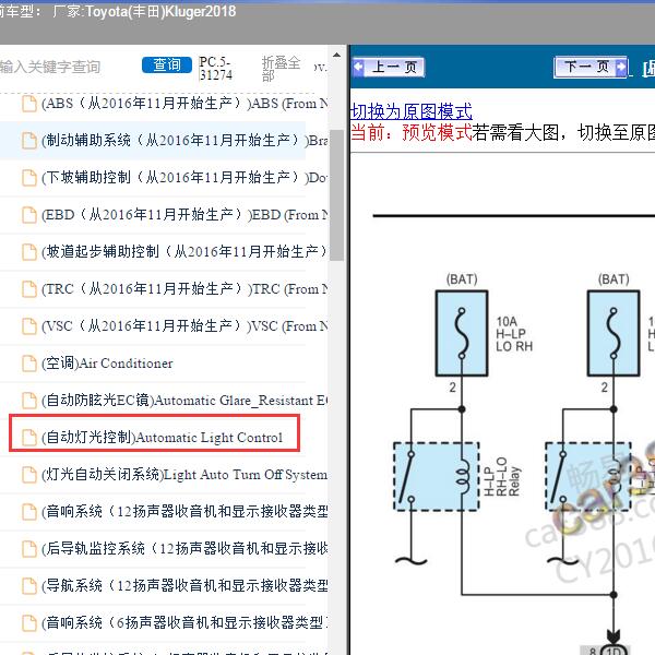 2018年Toyota(丰田)-Kluger 自动灯光控制电路图