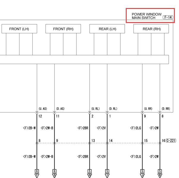 2020年三菱欧蓝德车窗升降器电路图