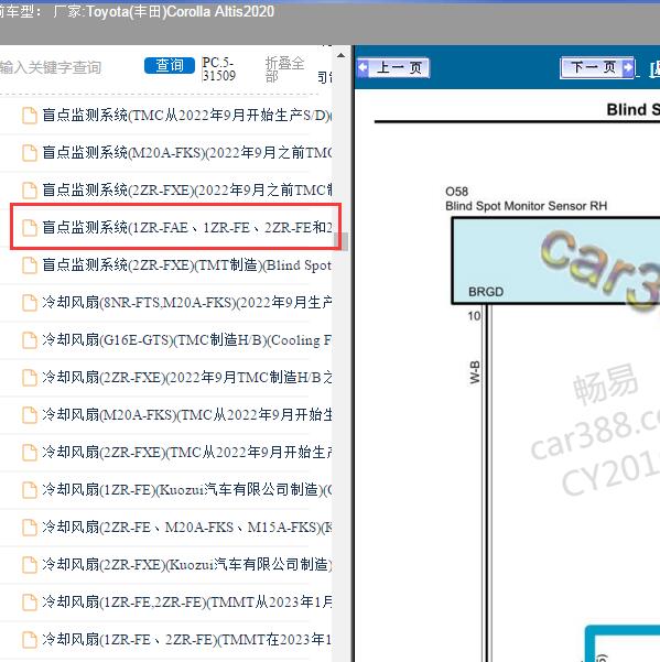 2020年Toyota(丰田)-Corolla Altis 盲点监测系统电路图
