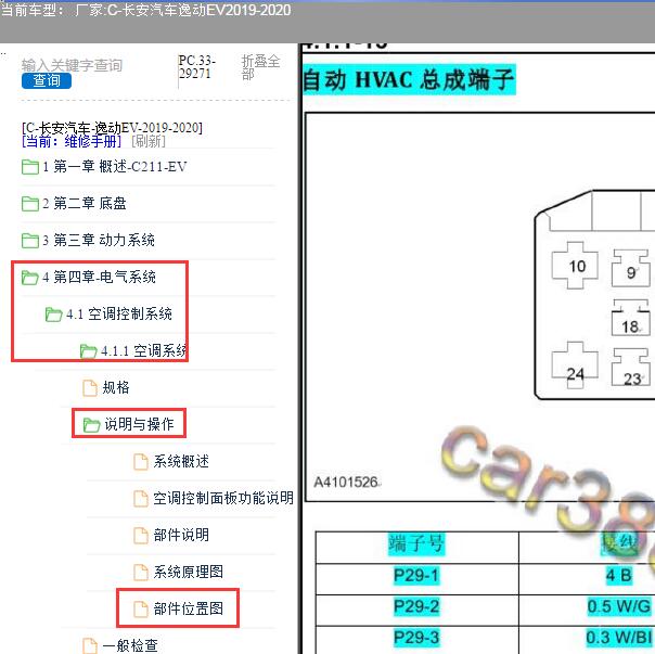 2020年长安汽车逸动EV空调针脚资料