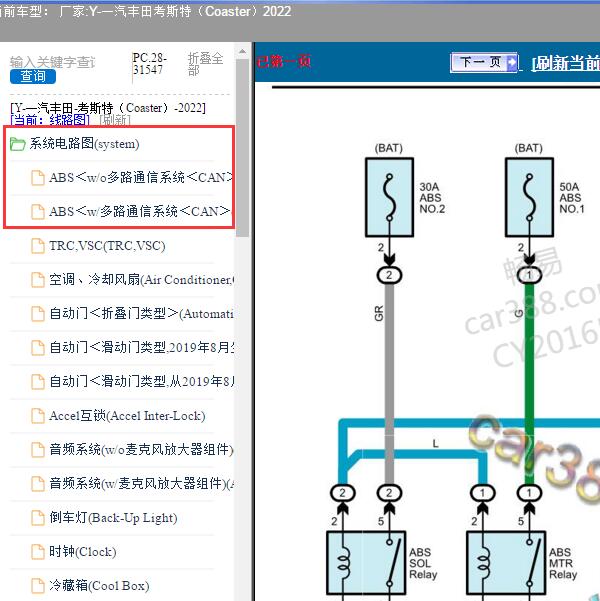 2022年一汽丰田-考斯特（Coaster）ABS电路图