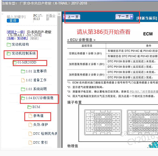 2017-2018年日产奇骏发动机针脚定义