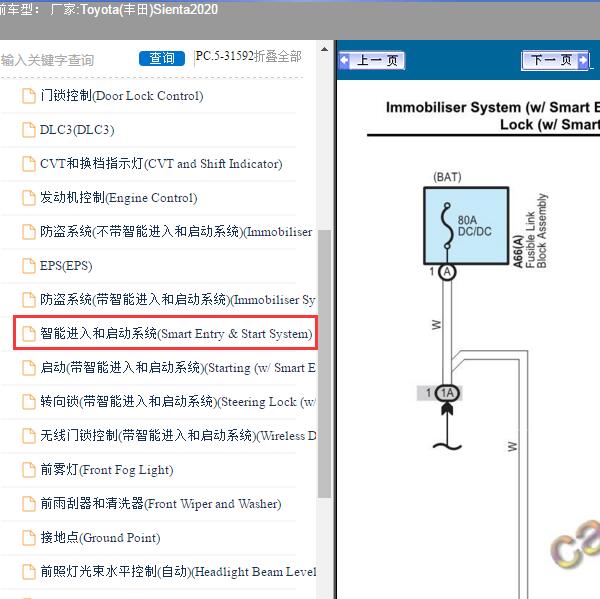 2020年Toyota(丰田)-Sienta 智能进入和启动系统电路图