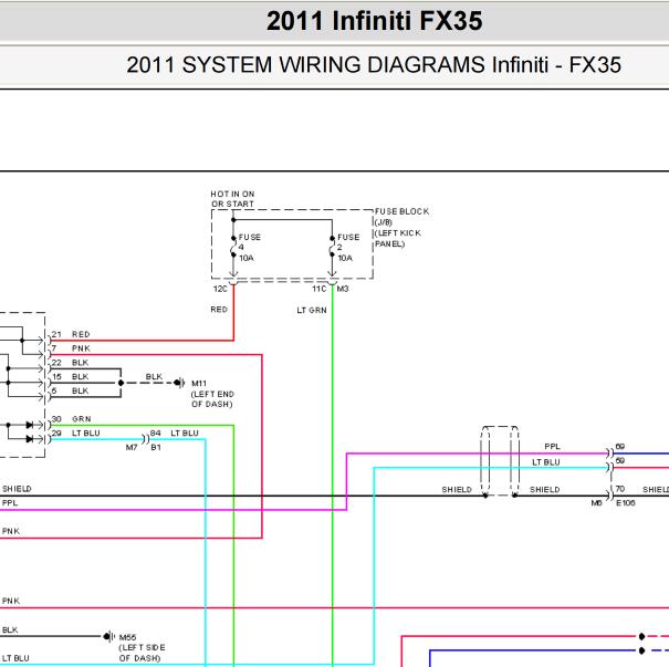 2011年英菲尼迪FX35安全气囊电路图和针脚资料