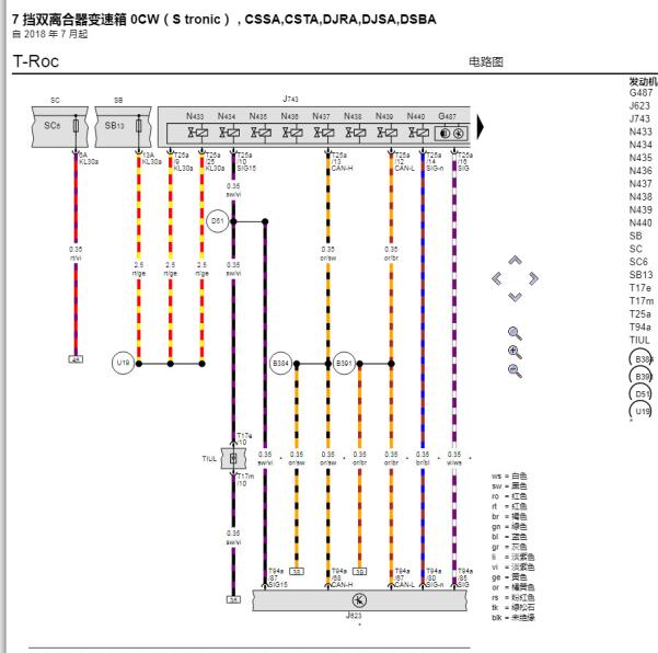 2021年大众探歌变速箱电路图与针脚图
