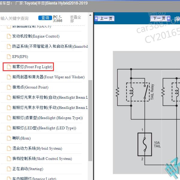 2018-2019年Toyota(丰田)-Sienta Hybrid 前雾灯电路图