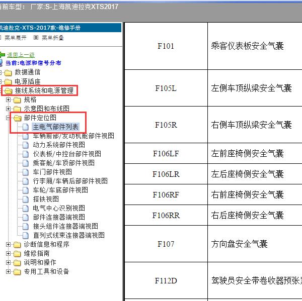 2017年上海凯迪拉克-XTS 部件位置