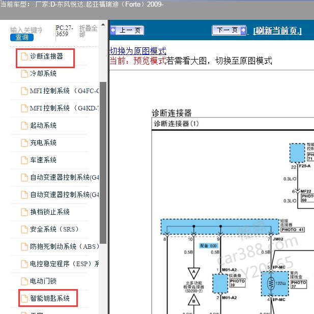 2009年起亚福瑞迪智能钥匙和CAN网络电路图