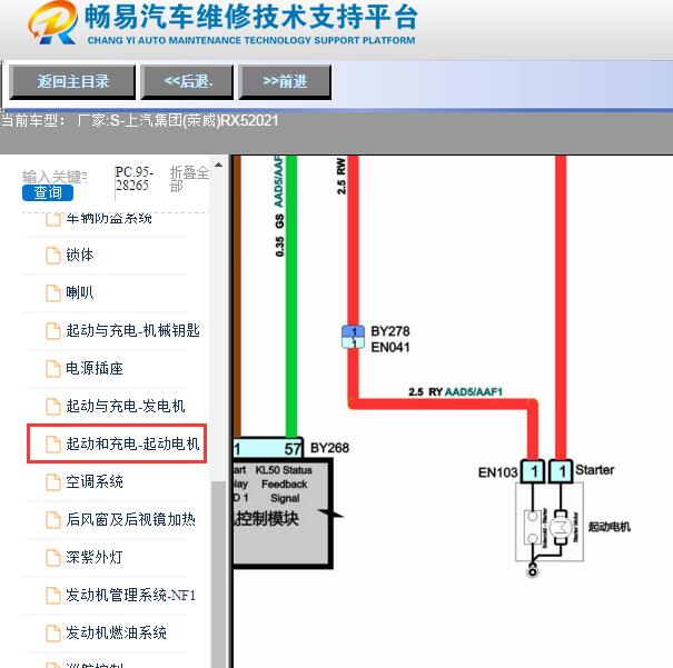 2021年荣威RX5启动机电路图