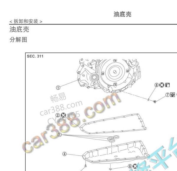 2017年日产逍客变速箱油底壳维修手册