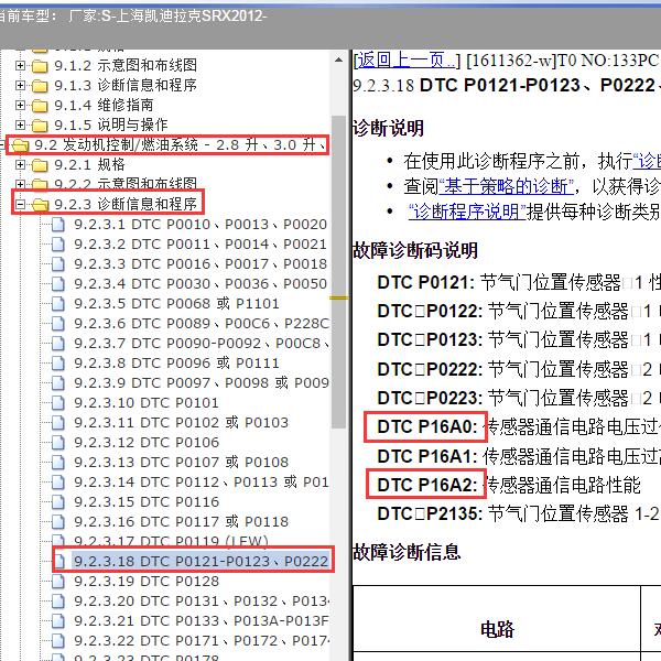 2012年上海凯迪拉克-SRX P16a0和P16a2故障码资料